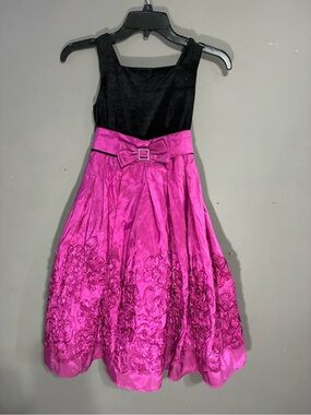 Girls Black & Fuchsia Party Dress with Bow Waist